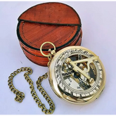 Pocket Sundial Compass with Leather Pouch